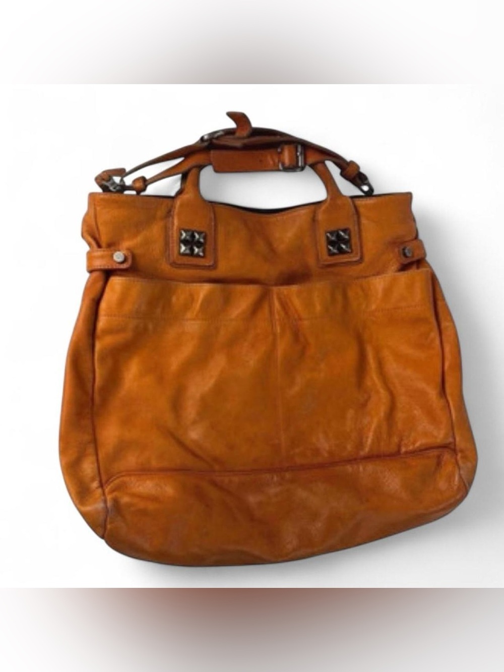 Y2K vintage Tylie Malibu burnt orange boho leather satchel bag  studded details